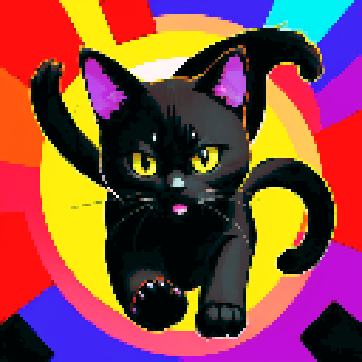 single jumping black cat with claws, vibrant sRGB colors, Sega genesis 16-bit style, pixel art
