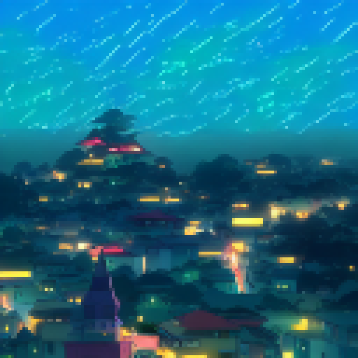 Colorful sky, night, sword fighting,