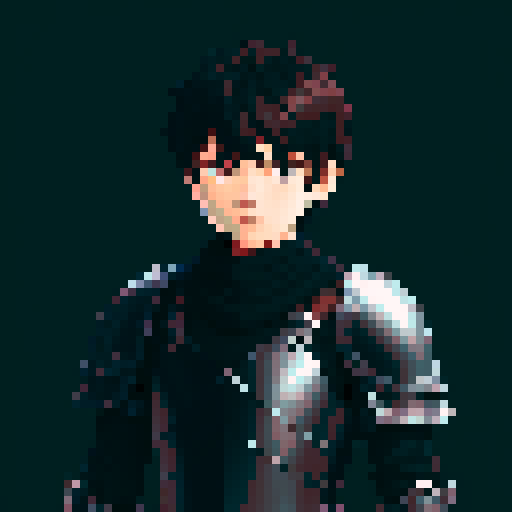 An adventurer; male; about 18 years old; wearing armor; mainly black; bust figure