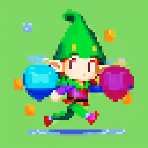 A cute elf running with colorful and mystical clothing
