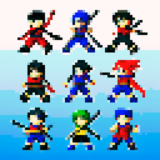 ninja anime pixelated avatars with katanas on there backs