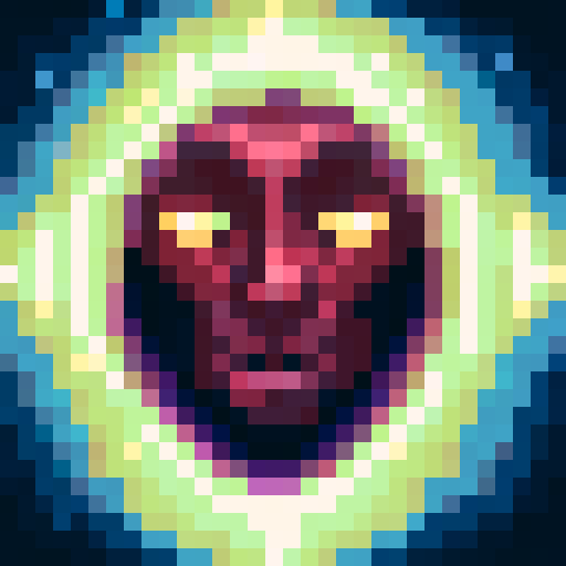 Storm strike, intense lightning bolts, swirling dark clouds, crackling energy, glowing eyes, fierce expression, dramatic shadows, jagged lines, vibrant colors, pixelated details, skill icon, dynamic composition, close-up of a warrior's face, 32x32 pixel art, sRGB palette, powerful and captivating game art