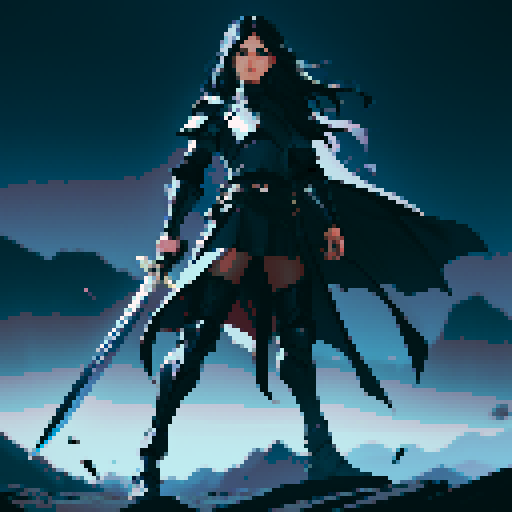 full-body image, male knight, man in black armor, giant sword, long black hair, sexy, male dark knight, giant sword, huge long sword, long hair, facing left, ready to fight, very long sword