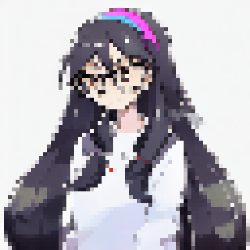 Transparent background, Anime Girl, African American, Round Glasses, Black Glasses, Shy, Blushing, Cute, Short Body, Medium Sized Boobs, Black Sweater, Long Hair, Black Hair, Brown Eyes, Fluffy Hair, 