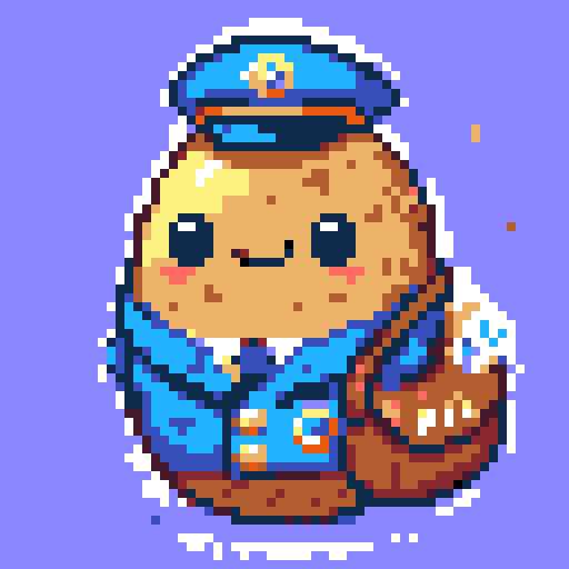 generate a pixel art potato dressed up as a mail carrier