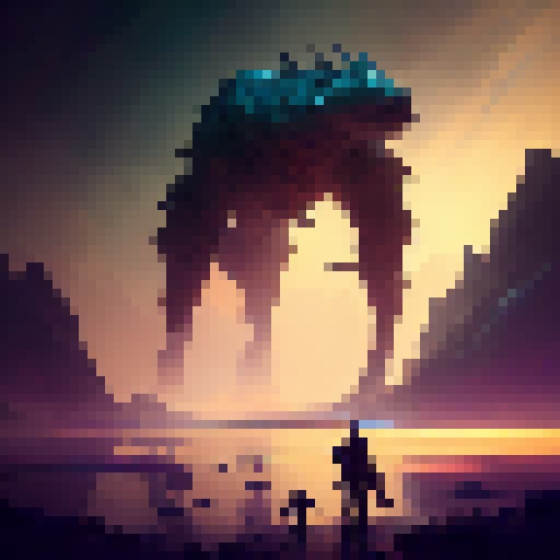 Sword-wielding hero battles fierce beasts in a surreal, dreamlike landscape, evoking the epic grandeur of classic RPGs and dripping with the vivid hues and bold brushstrokes of concept art.