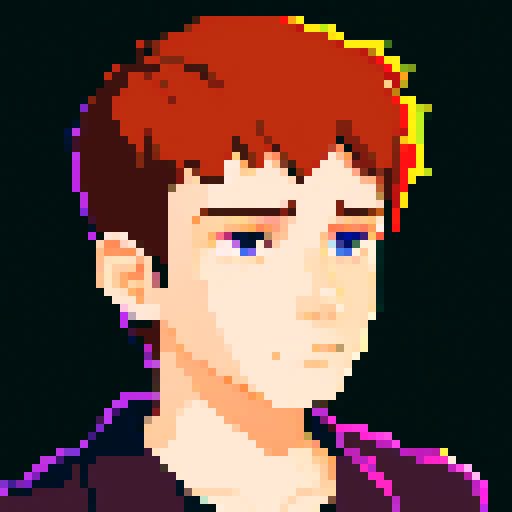 portrait, sprite art, young man, bitter, depressed, attractive, IT worker, casual, neutral