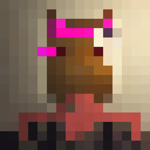 Winking cat with oversized headphones, neon pink and blue color scheme, surrounded by swirling music notes and sound waves