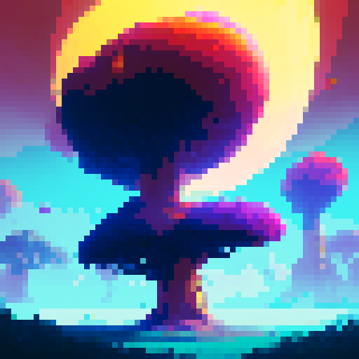 Tree, rendered in vibrant pixel art for a game asset in an earthbound style, png, white background, black outline