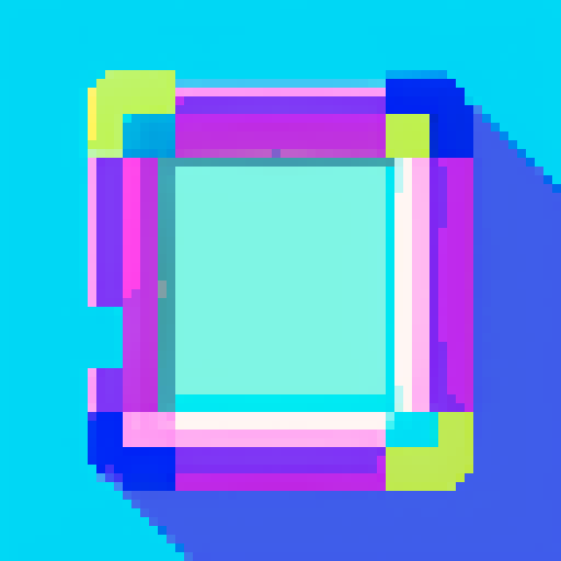 rectangular blueberry-made art frame, space portal inside, cute pixel art, vibrant colors, nostalgic feel