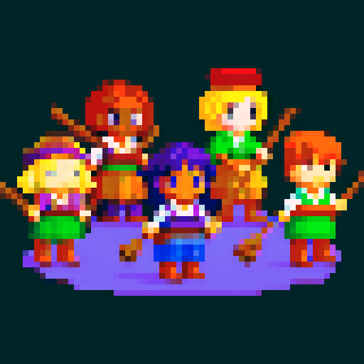 People of different races, holding broomsticks, posing for a portrait, forming a united front.