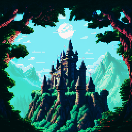 Gargoyles perched atop mossy stone walls, a full moon casting eerie shadows on the Gothic castle's turrets, a misty gray landscape stretching out before it