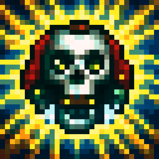 skull with explosion behind it, instakill