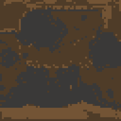 Broken, dilapidated house with shattered windows and crumbling walls, surrounded by overgrown weeds and neglected garden, depicted in vivid pixel art with a top-down perspective, showcasing the desolate atmosphere and the sense of decay