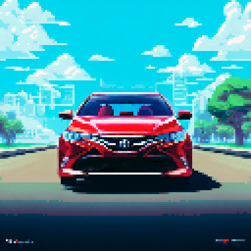 Photorealistic whole Toyota Camry, centered, three-quarter view, right front wheel, clean background, realistic colors, pixel art style
