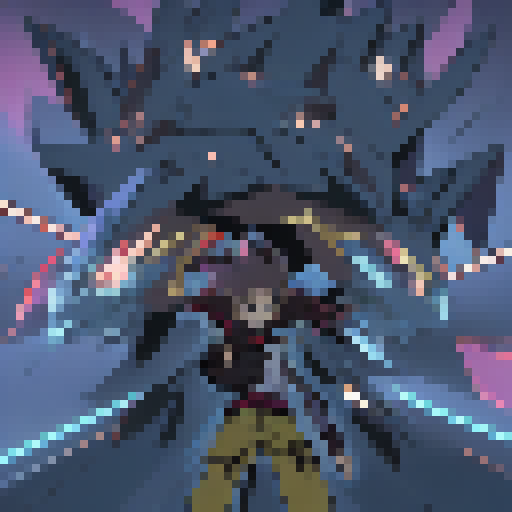 Muscular brown-skinned anime man, clad in black tee and cargo pants, sporting red-lensed gold shades, red boots, and a thin gold chain with a circular emblem containing a number 7 inside it, emerges dramatically from billowing black dust, leaving two stunned onlookers in his wake, all portrayed in vibrant anime style.