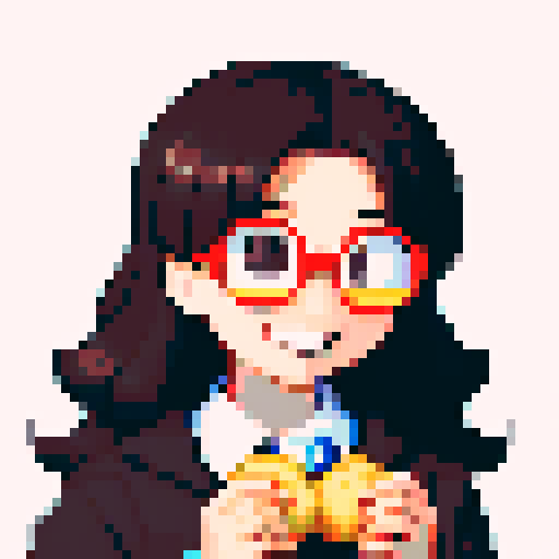 character eating a cookie with a happy expression, character looking through binoculars with focus and curiosity, character looking at a phone appearing interested or thoughtful, character talking to a random person with a conversational expression, all in pixel art style with sRGB color space