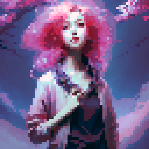 anime redhead girl with flowing, fiery hair, standing gracefully in a whimsical cherry tree field, surrounded by vibrant blossoms and a soft, ethereal glow, capturing the essence of a magical fantasy RPG world