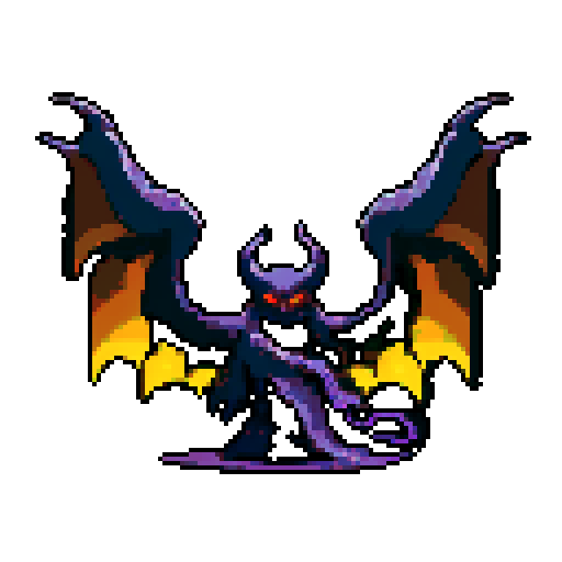 A powerful and enigmatic demon of the void, with swirling shadows enveloping its body, large wings, and glowing eyes. It commands the darkness and has an ominous, otherworldly presence. No background.
