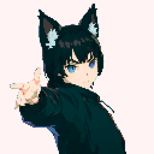 Anime boy with black hair and black cat ears