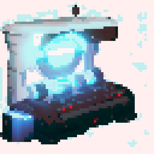 A futuristic alien technology upgrade station. Dark color and some alien symbol