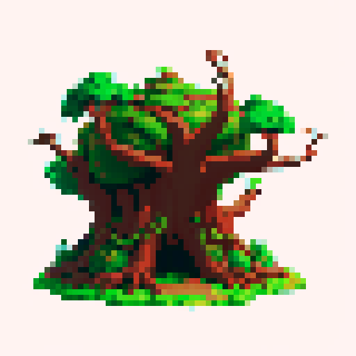A robust, tree-like creature with bark armor, deep roots, and a protective stance. It has wise, ancient eyes and a commanding presence, ready to defend the forest. No background.
