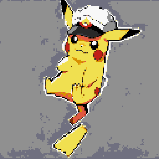 Create an image of Captain Pikachu standing balanced on his tail, showcasing agility. He wears a captain's hat tilted slightly forward over his narrowed eyes. A subtle smirk is on his face. Electric sparks crackle around his cheeks and tail. Focus on his physical details: the hat, the smirk, the tail-standing pose, and the electric sparks.