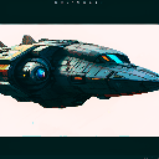 spaceship sleek, sideview flying in space with vibrant colors, sharp edges, and a retro video game aesthetic