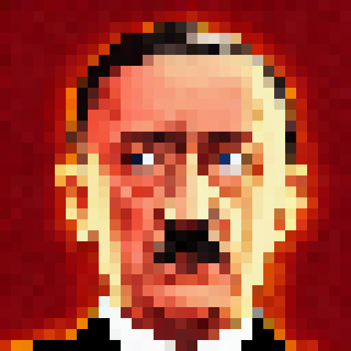 Hitler, standing tall in a black coat and red armband, gazes out at a sea of swastikas as lightning strikes behind him, illuminating his menacing expression and the bleak, desolate landscape.