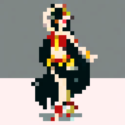 Beautiful cartoon belly dancer with long black hair