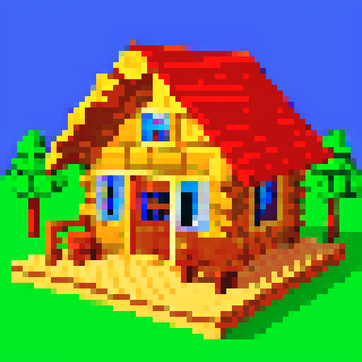 pixel art 2d log cabin