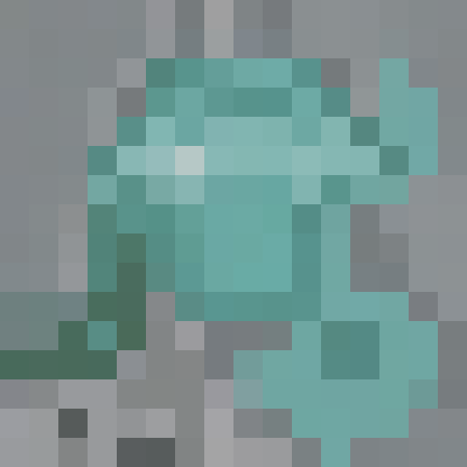 Design a new type of ore block for Minecraft. The block should have a pixel art style consistent with the game's aesthetic and be easily distinguishable from existing ore blocks. The image should have sharp, blocky shapes and bright, saturated colors. This new ore should have an unusual color not currently seen in Minecraft's common ores and contain intricate, glowing patterns.The resolution should be 16x16 pixels.