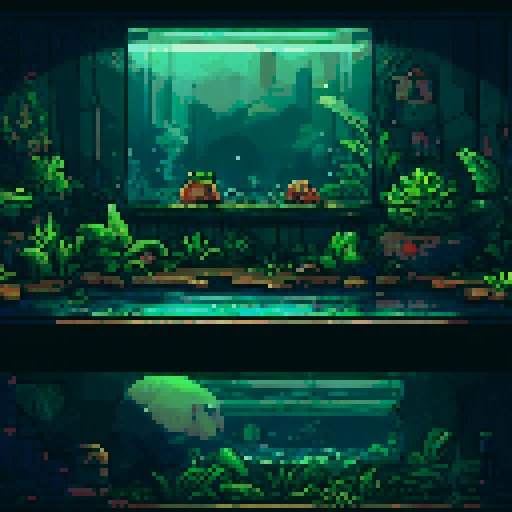 empty frog vivarium, water in the front, pixel art style, sRGB, background, landscape