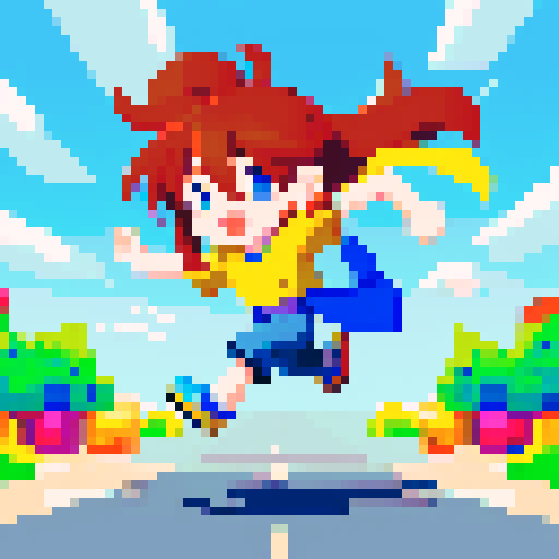 lively, energetic Lora craft sprite, running with swift movements, in vibrant pixel art style, capturing the essence of sRGB colors