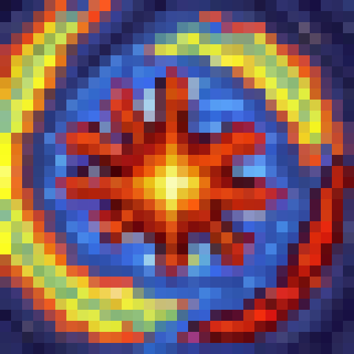 Fiery volcanic blast skill art, flaming, red vivid colors