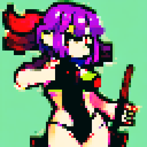Demon slayer girl, big tits, big ass, in bikini, vibrant pixelated art