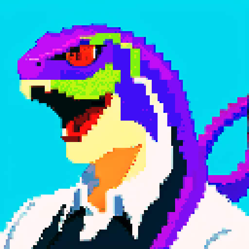 Elon Musk, basilisk, pixel art, vibrant colors, sharp edges, sRGB