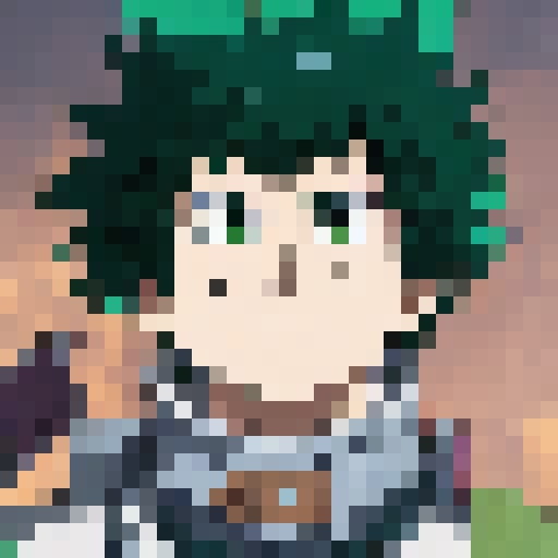 "Deku, wielding a glowing green sword and shield, stands victorious atop a mountain of defeated orcs, his emerald hair flowing in the wind as he gazes out at the sprawling medieval kingdom laid out before him."