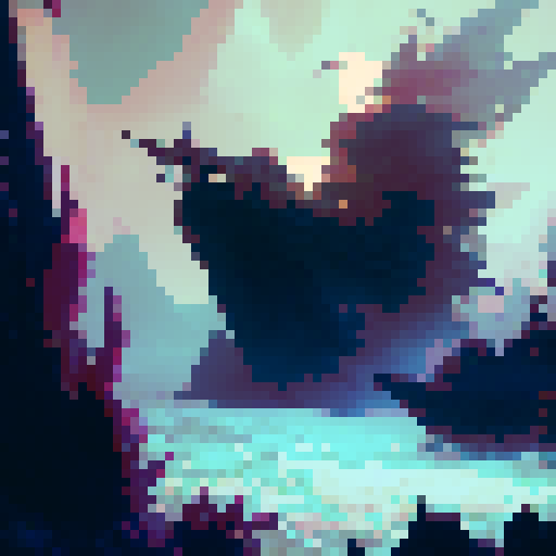 female pirate captain with pink hair, white frilly shirt, and captain's hat, holding flintlock pistols, on the bow of her ship, looking defiant against sinister albatrosses, crabs, and deep sea creatures, fantasy RPG