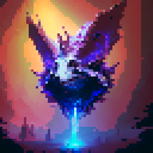 Pixelated youtube icon with a down arrow by it, glowing with neon blue and purple hues, set in a mystical forest filled with towering trees and luminescent mushrooms, surrounded by mythical creatures like unicorns and griffins, all in the style of a fantasy RPG game