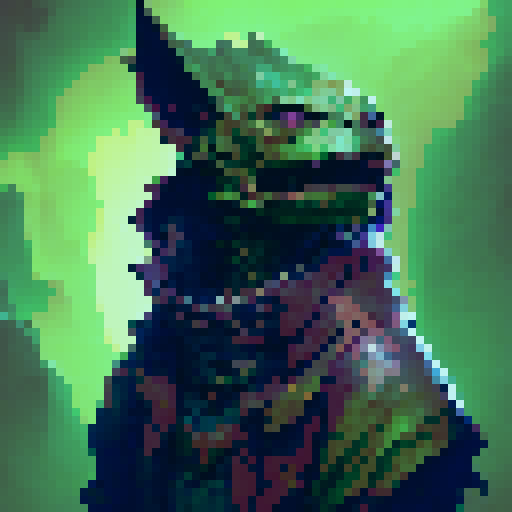Green Goblin, leering grin, crooked teeth, sharp claws, sinister eyes, hunched posture, tattered cloak, glowing green aura, adorned with skulls, fantasy RPG