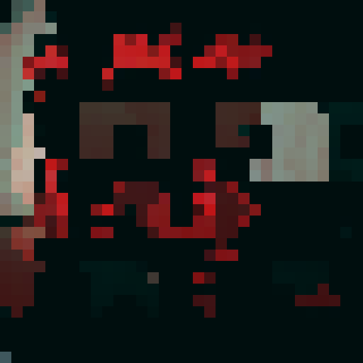 abandoned factory, virus-infected animatronics, decay, danger, chaos, broken machinery, flickering lights, remnants of virus, damaged crates, shattered windows, ominous shadows, viral traces, dark desaturated tones, pixel art