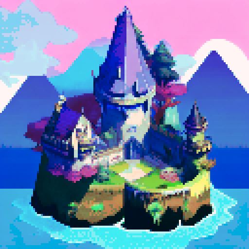 Gothic castle looming over misty mountains, surrounded by lush forests and cascading waterfalls, with a moat filled with shimmering blue water and a grand entrance adorned with golden gates