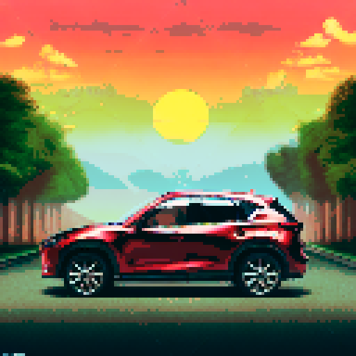 Photorealistic whole Mazda CX-5, three-quarter view, right front wheel, clean background, sRGB colors, pixel art style