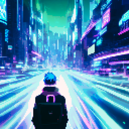 "An INTJ genius hacker with neon green hair, wearing a leather cyberpunk outfit, types furiously on a holographic keyboard in a futuristic city, surrounded by glowing lines of code in anime style."