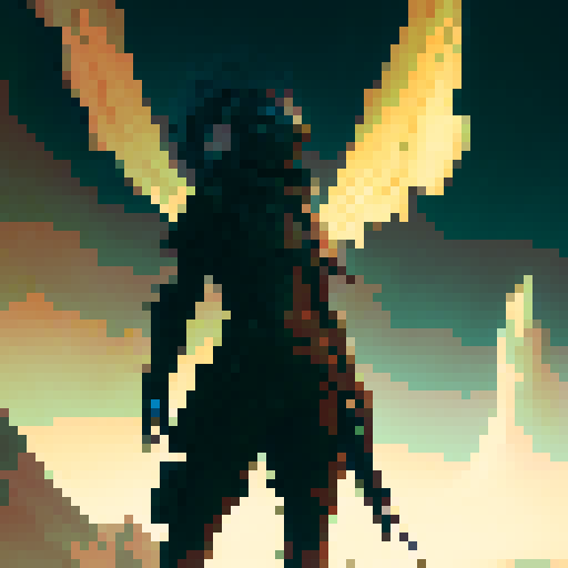 Humanoid, winged beast in a desert. Ready to battle like in a RPG