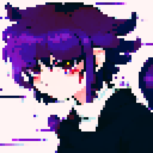 female necromancer, flowing dark hair, glowing purple eyes, full body, pixel art