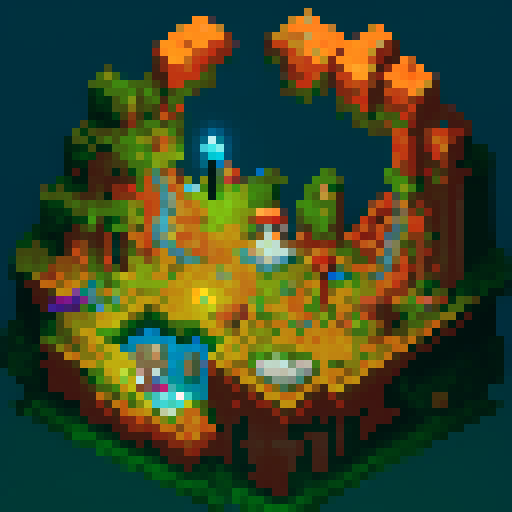 Cave entrance with stalactites and stalagmites, valuable gems, glowing mushrooms, moss-covered rocks leading to a hidden treasure, pixel art