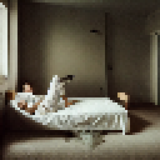 sci-fi room 
a boy laying in bed and a girl is next to window smoking a cigarrete