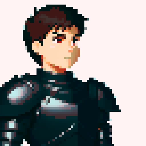 An adventurer; male; about 18 years old; wearing armor; mainly black; bust figure